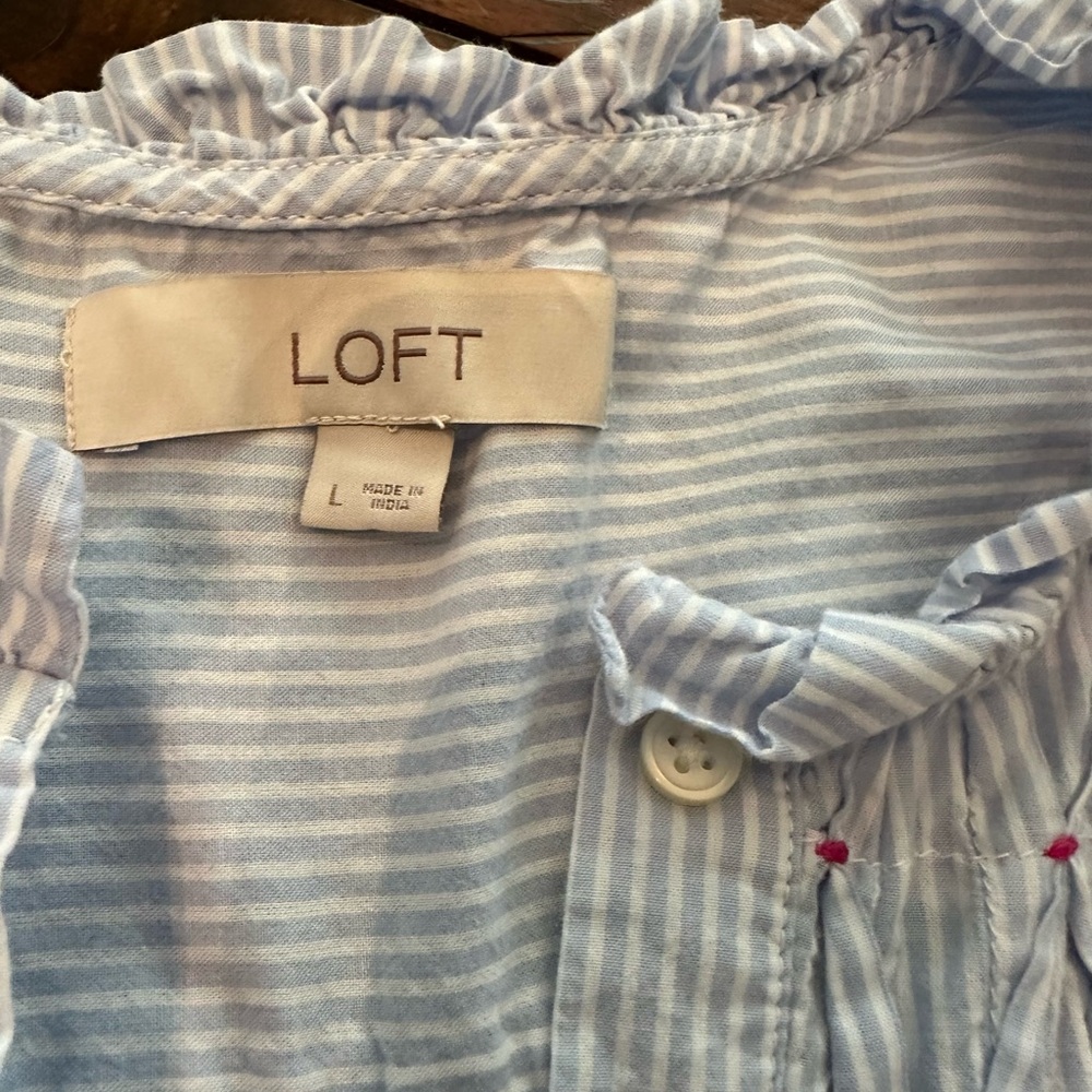 LOFT Light Blue Striped Blouse - Picture 3 of 5